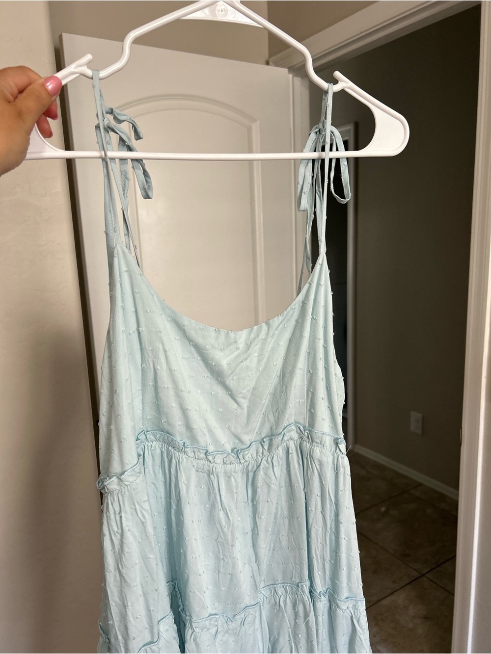 SHEIN Light Blue Tie-Strap Tiered Sundress